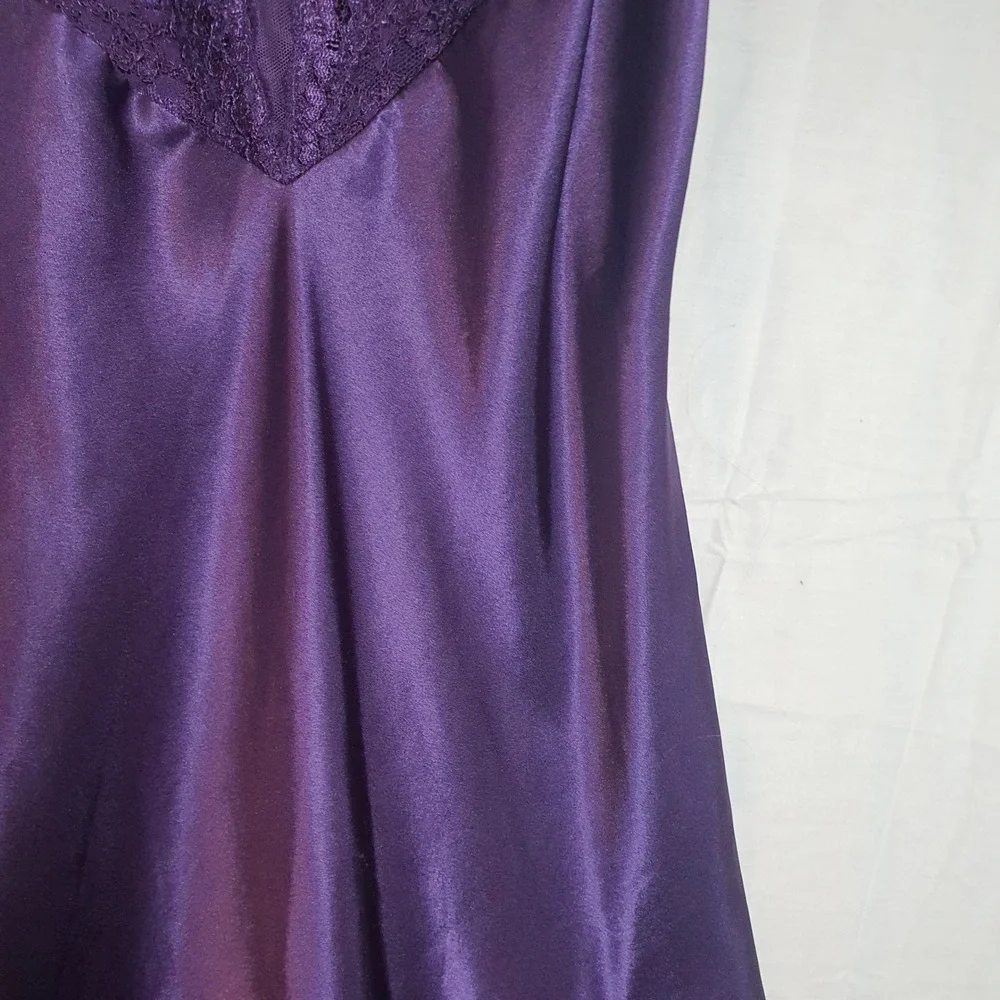 Vintage Victorias Secret Nightgown Medium Gold Label Purple Satin Lace Trim Maxi